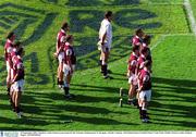 23 September 2001; Members of the Galway team stand for the National Anthem prior to the GAA Football All-Ireland Senior Championship Final match between Galway and Meath at Croke Park in Dublin. Photo by Damien Eagers/Sportsfile