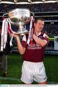 23 September 2001; Galway captain Gary Fahey celebrates with the Sam Maguire cup following the GAA Football All-Ireland Senior Championship Final match between Galway and Meath at Croke Park in Dublin. Photo by Ray McManus/Sportsfile