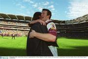 23 September 2001; Jarlath Fallon of Galway is congratulated by a Galway supporter following the GAA Football All-Ireland Senior Championship Final match between Galway and Meath at Croke Park in Dublin. Photo by Damien Eagers/Sportsfile