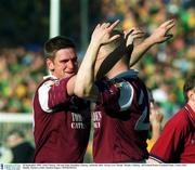 23 September 2001; Paul Clancey, left and John Donnllan of Galway celebrate following the GAA Football All-Ireland Senior Championship Final match between Galway and Meath at Croke Park in Dublin. Photo by Damien Eagers/Sportsfile