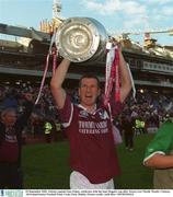 23 September 2001; Galway captain Gary Fahey celebrates with the Sam Maguire cup following the GAA Football All-Ireland Senior Championship Final match between Galway and Meath at Croke Park in Dublin.  Photo by Aoife Rice/Sportsfile