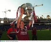 23 September 2001; Galway captain Gary Fahey celebrates with the Sam Maguire cup following the GAA Football All-Ireland Senior Championship Final match between Galway and Meath at Croke Park in Dublin.  Photo by Aoife Rice/Sportsfile