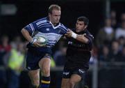 28 September 2001; Denis Hickie, Leinster, is tackled by Jerome Fillol, Toulouse. Leinster v Toulouse, Heineken European Cup, Donnybrook, Dublin, Ireland. Rugby. Picture credit; Brendan Moran / SPORTSFILE *EDI*