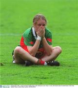 30 September 2001; A dejected Emma Mullin, Mayo, after defeat by Laois. Mayo v Laois, All Ireland Ladies Football Final, Croke Park, Dublin. Picture credit; Brian Lawless / SPORTSFILE