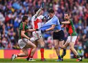 18 September 2016; Diarmuid Connolly of Dublin tussles with Lee Keegan, left, David Clarke, second from left, and Keith Higgins, right, of Mayo during the GAA Football All-Ireland Senior Championship Final match between Dublin and Mayo at Croke Park in Dublin. Photo by Stephen McCarthy/Sportsfile