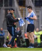 18 September 2016; Diarmuid Connolly of Dublin gets a replacement jersey after it was torn jersey in an off the ball incident with Lee Keegan of Mayo during the GAA Football All-Ireland Senior Championship Final match between Dublin and Mayo at Croke Park in Dublin. Photo by Piaras Ó Mídheach/Sportsfile