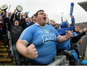 18 September 2016; Dublin supporters celebrate on Hill 16 during the GAA Football All-Ireland Senior Championship Final match between Dublin and Mayo at Croke Park in Dublin. Photo by Cody Glenn/Sportsfile