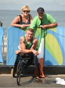 18 September 2016; Patrick Monahan of Ireland, along with his parents Ann-Marie and Mick Monahan, after completing the T54 Men's Marathon at Fort Copacabana during the Rio 2016 Paralympic Games in Rio de Janeiro, Brazil. Photo by Diarmuid Greene/Sportsfile