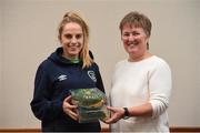 18 September 2016; Julie-Ann Russell of Republic of Ireland is presented with her Cap by Niamh O'Donoghue, Chairperson of the FAI Women's Football Committee, during a Women's National Team Caps presentation at the Castleknock Hotel in Castleknock, Dublin. Photo by Matt Browne/Sportsfile
