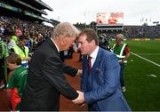 18 September 2016; Member of the Down 1991 Jubilee football team James McCartan speaks with Mícheál Ó Muircheartaigh following their presentation to the crowd before the GAA Football All-Ireland Senior Championship Final match between Dublin and Mayo at Croke Park in Dublin. Photo by Stephen McCarthy/Sportsfile