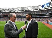 18 September 2016; Former Miami Dolphin NFL football player Roberto Wallace is interviewed by Dáithí Ó Sé during the GAA Football All-Ireland Senior Championship Final match between Dublin and Mayo at Croke Park in Dublin. Photo by Stephen McCarthy/Sportsfile