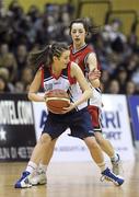 26 January 2011; Olivia Dupuy, St. Vincents Secondary School, Cork, in action against Rachel McCormac, Calasanctius College, Oranmore, Galway. Basketball Ireland Girls U16A Schools Cup Final, Calasanctius College, Oranmore, Galway v St. Vincents Secondary School, Cork, National Basketball Arena, Tallaght, Dublin. Picture credit: Stephen McCarthy / SPORTSFILE