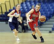 26 January 2011; Aileen Crowley, Calasanctius College, Oranmore, Galway, in action against Edel Thornton, St. Vincents Secondary School, Cork. Basketball Ireland Girls U16A Schools Cup Final, Calasanctius College, Oranmore, Galway v St. Vincents Secondary School, Cork, National Basketball Arena, Tallaght, Dublin. Picture credit: Stephen McCarthy / SPORTSFILE