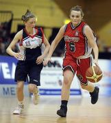 26 January 2011; Aileen Crowley, Calasanctius College, Oranmore, Galway, in action against Edel Thornton, St. Vincents Secondary School, Cork. Basketball Ireland Girls U16A Schools Cup Final, Calasanctius College, Oranmore, Galway v St. Vincents Secondary School, Cork, National Basketball Arena, Tallaght, Dublin. Picture credit: Stephen McCarthy / SPORTSFILE