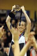 26 January 2011; St. Vincents Secondary School, Cork, captain Megan O'Leary lifts the cup. Basketball Ireland Girls U16A Schools Cup Final, Calasanctius College, Oranmore, Galway v St. Vincents Secondary School, Cork, National Basketball Arena, Tallaght, Dublin. Picture credit: Stephen McCarthy / SPORTSFILE