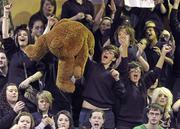 26 January 2011; St. Vincents Secondary School, Cork, supporters celebrate a score late int he game. Basketball Ireland Girls U16A Schools Cup Final, Calasanctius College, Oranmore, Galway v St. Vincents Secondary School, Cork, National Basketball Arena, Tallaght, Dublin. Picture credit: Stephen McCarthy / SPORTSFILE