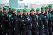 26 January 2011; Ireland team captain William Porterfield, centre, and his team-mates after a press conference ahead of the 2011 ICC Cricket World Cup which will be hosted by India, Sri Lanka and Bangladesh. Pre World Cricket press conference, RSA, Dundrum, Dublin. Picture credit: Matt Browne / SPORTSFILE