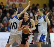 26 January 2011; Ailish O'Reilly, Calasanctius College, Oranmore, Galway, in action against Eabhnait Scanlon, left, and Leanne Mangan, St. Joseph's Convent of Mercy, Abbeyfeale, Limerick. Basketball Ireland Girls U19A Schools Cup Final, Calasanctius College, Oranmore, Galway v St. Joseph's Convent of Mercy, Abbeyfeale, Limerick, National Basketball Arena, Tallaght, Dublin. Picture credit: Stephen McCarthy / SPORTSFILE