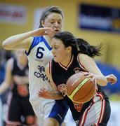 26 January 2011; Ailish O'Reilly, Calasanctius College, Oranmore, Galway, in action against Eibhlis Dillon, St. Joseph's Convent of Mercy, Abbeyfeale, Limerick. Basketball Ireland Girls U19A Schools Cup Final, Calasanctius College, Oranmore, Galway v St. Joseph's Convent of Mercy, Abbeyfeale, Limerick, National Basketball Arena, Tallaght, Dublin. Picture credit: Stephen McCarthy / SPORTSFILE