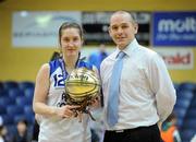 26 January 2011; Sorcha McNulty, St. Joseph's Convent of Mercy, Abbeyfeale, Limerick, is presented with her MVP award by Conor Lilly, Basketball Ireland Schools Officer. Basketball Ireland Girls U19A Schools Cup Final, Calasanctius College, Oranmore, Galway v St. Joseph's Convent of Mercy, Abbeyfeale, Limerick, National Basketball Arena, Tallaght, Dublin. Picture credit: Stephen McCarthy / SPORTSFILE