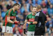 18 September 2016; Aidan O'Shea, left, and Colm Boyle of Mayo remonstrate with referee Conor Lane during the GAA Football All-Ireland Senior Championship Final match between Dublin and Mayo at Croke Park in Dublin. Photo by Piaras Ó Mídheach/Sportsfile