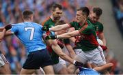 18 September 2016; Dublin and Mayo players, including John Small, 7, and Cillian O'Connor, right, tussle during the GAA Football All-Ireland Senior Championship Final match between Dublin and Mayo at Croke Park in Dublin. Photo by Piaras Ó Mídheach/Sportsfile