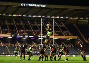 16 September 2016; Devin Toner of Leinster wins a line-out during the Guinness PRO12 Round 3 match between Edinburgh and Leinster at BT Murrayfield Stadium in Edinburgh, Scotland. Photo by Ramsey Cardy/Sportsfile