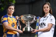 20 September 2016; Captains from all 6 TG4 All Ireland finalists assembled in Croke Park today to urge supporters to travel to the TG4 All Ireland finals and help set a new attendance record at the TG4 All Ireland Finals of over 33,000. Antrim will take on Longford in the TG4 Junior Final at 11:45am with Kildare meeting Clare in the TG4 Intermediate Final at 1:45pm. Cork will defend their TG4 Senior All- Ireland title against Dublin at 4pm with the Rebellettes hoping to make it 6 Brendan Martin Cups in a row and join Kerry as the most successful county in the history of the game with 11 All Irelands. Pictured in attendance at the event is in Croke Park are Laurie Ryan, left, of Clare and Aisling Holton of Kildare with the Mary Quinn Memorial Cup. Photo by Brendan Moran/Sportsfile