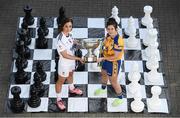 20 September 2016; Captains from all 6 TG4 All Ireland finalists assembled in Croke Park today to urge supporters to travel to the TG4 All Ireland finals and help set a new attendance record at the TG4 All Ireland Finals of over 33,000. Antrim will take on Longford in the TG4 Junior Final at 11:45am with Kildare meeting Clare in the TG4 Intermediate Final at 1:45pm. Cork will defend their TG4 Senior All- Ireland title against Dublin at 4pm with the Rebellettes hoping to make it 6 Brendan Martin Cups in a row and join Kerry as the most successful county in the history of the game with 11 All Irelands. Pictured in attendance at the event is in Croke Park are Aisling Holton, left, of Kildare and Laurie Ryan of Clare and with the Mary Quinn Memorial Cup. Photo by Brendan Moran/Sportsfile