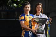 20 September 2016; Captains from all 6 TG4 All Ireland finalists assembled in Croke Park today to urge supporters to travel to the TG4 All Ireland finals and help set a new attendance record at the TG4 All Ireland Finals of over 33,000. Antrim will take on Longford in the TG4 Junior Final at 11:45am with Kildare meeting Clare in the TG4 Intermediate Final at 1:45pm. Cork will defend their TG4 Senior All- Ireland title against Dublin at 4pm with the Rebellettes hoping to make it 6 Brendan Martin Cups in a row and join Kerry as the most successful county in the history of the game with 11 All Irelands. Pictured in attendance at the event in Croke Park are Laurie Ryan, left, of Clare and Aisling Holton of Kildare with the Mary Quinn Memorial Cup. Photo by Brendan Moran/Sportsfile