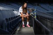 20 September 2016; Captains from all 6 TG4 All Ireland finalists assembled in Croke Park today to urge supporters to travel to the TG4 All Ireland finals and help set a new attendance record at the TG4 All Ireland Finals of over 33,000. Antrim will take on Longford in the TG4 Junior Final at 11:45am with Kildare meeting Clare in the TG4 Intermediate Final at 1:45pm. Cork will defend their TG4 Senior All- Ireland title against Dublin at 4pm with the Rebellettes hoping to make it 6 Brendan Martin Cups in a row and join Kerry as the most successful county in the history of the game with 11 All Irelands. Pictured in attendance at the event in Croke Park is Aisling Holton of Kildare with the Mary Quinn Memorial Cup. Photo by Brendan Moran/Sportsfile