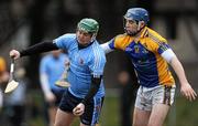 27 January 2011; Francis Neeson, University of Ulster Jordanstown, Padraig Keohe, St Patrick's Mater Dei. Ulster Bank Fitzgibbon Cup Group A, St Patrick's Mater Dei v University of Ulster Jordanstown, Na Fianna GAA Club, Glasnevin, Co. Dublin. Picture credit: Stephen McCarthy / SPORTSFILE