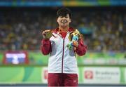 17 September 2016; Na Mi of China with her gold medal after she won the F38 Discus Final at the Olympic Stadium during the Rio 2016 Paralympic Games in Rio de Janeiro, Brazil. Photo by Diarmuid Greene/Sportsfile