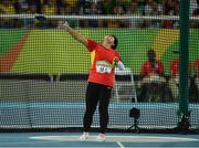 17 September 2016; Na Mi of China in action during the F38 Discus Final, where she won gold, at the Olympic Stadium during the Rio 2016 Paralympic Games in Rio de Janeiro, Brazil. Photo by Diarmuid Greene/Sportsfile