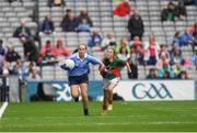 18 September 2016; Eóin McElholm, St Teresa's PS, Loughmacrory, Omagh, Tyrone, representing Dublin, in action against Shonagh Fitzpatrick, St Finian's Waterville, Kerry, representing Mayo, during the INTO Cumann na mBunscol GAA Respect Exhibition Go Games at the GAA Football All-Ireland Senior Championship Final match between Dublin and Mayo at Croke Park in Dublin. Photo by Ray McManus/Sportsfile