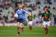 18 September 2016; Coragh Leenon, Latton NS, Castleblayney, Monaghan, representing Dublin, in action against Sarah Jane Reid, St Joseph's NS, Dundalk, Louth, representing Mayo, during the INTO Cumann na mBunscol GAA Respect Exhibition Go Games at the GAA Football All-Ireland Senior Championship Final match between Dublin and Mayo at Croke Park in Dublin. Photo by Ray McManus/Sportsfile