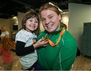 21 September 2016; Paralympic bronze medallist Noelle Lenihan with her niece four year old Kendali Ming at the homecoming from the Rio 2016 Paralympic Games at Dublin Airport in Dublin. Photo by Matt Browne/Sportsfile