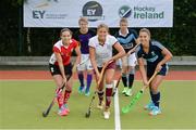 21 September 2016; Pictured at the launch of the 2016/2017 EY Hockey League are, from left, Cliodhna Sargent, Cork Harlequins, Kirk Shimmons, Pembroke Wanderers, Jessica McGirr, Loreto, Neal Glassey, Lisnagarvey, and Elena Tice, UCD, which took place at the National Hockey Stadium today. EY Hockey League will see the best teams in Ireland competing against each other week in week out for 18 competitive rounds. The league will play home to many of Ireland’s current international stars as well as a wealth of aspiring talent and team stalwarts. EY is committed to building the highest performing diverse teams. Hockey is an equal sport where both men and women can compete at the same level and we are committed to strengthening gender equality. National Hockey Stadium, UCD in Belfield, Dublin. Photo by Piaras Ó Mídheach/Sportsfile