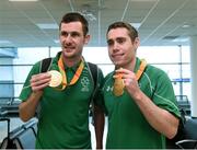 21 September 2016; Michael McKillop and Jason Smyth with their gold medals at the homecoming from the Rio 2016 Paralympic Games at Dublin Airport in Dublin. Photo by Matt Browne/Sportsfile