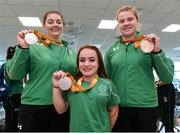 21 September 2016; Paralympic medallist from Co. Cork from left Orla Barry with her silver medal Niamh McCarthy with her silver medal and Noelle Lenihan with her bronze medal they won in the Women's Discus at the homecoming from the Rio 2016 Paralympromic Games at Dublin Airport in Dublin. Photo by Matt Browne/Sportsfile