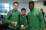 21 September 2016; Team-mates of the Ireland Paralympic Football team, from left, Aaron Tier, Peter Cotter and Tomiwa Badun during the homecoming from the Rio 2016 Paralympic Games at Dublin Airport in Dublin. Photo by Cody Glenn/Sportsfile