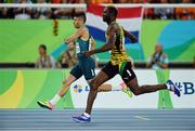 17 September 2016; Petrucio Ferreira dos Santos of Brazil, left, and Shane Hudson of Jamaica in action during the Men's 400m T47 Final at the Olympic Stadium during the Rio 2016 Paralympic Games in Rio de Janeiro, Brazil. Photo by Diarmuid Greene/Sportsfile