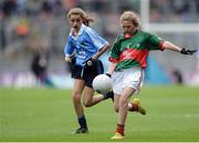 18 September 2016; Shonagh Fitzpatrick, St Finian's Waterville, Kerry, representing Mayo, in action against Keelan Murphy, St Naile's PS, Kinawley, Fermanagh, representing Dublin, during the INTO Cumann na mBunscol GAA Respect Exhibition Go Games at the GAA Football All-Ireland Senior Championship Final match between Dublin and Mayo at Croke Park in Dublin. Photo by Eóin Noonan/Sportsfile