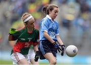 18 September 2016; Rachel O'Brien, Newtown Dunleckney, Bagenalstown, Carlow, representing Dublin, in action against Aisling Hanly, Roxboro NS, Derrane, Roscommon, representing Mayo, during the INTO Cumann na mBunscol GAA Respect Exhibition Go Games at the GAA Football All-Ireland Senior Championship Final match between Dublin and Mayo at Croke Park in Dublin. Photo by Eóin Noonan/Sportsfile