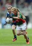 18 September 2016; Sarah Jane Reid, St Joseph's NS, Dundalk, Louth, representing Mayo, in action against Rachel O'Brien, Newtown Dunleckney, Bagenalstown, Carlow, representing Dublin, during the INTO Cumann na mBunscol GAA Respect Exhibition Go Games at the GAA Football All-Ireland Senior Championship Final match between Dublin and Mayo at Croke Park in Dublin. Photo by Eóin Noonan/Sportsfile