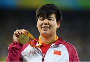 17 September 2016; Na Mi of China with her gold medal after she won the F38 Discus Final at the Olympic Stadium during the Rio 2016 Paralympic Games in Rio de Janeiro, Brazil. Photo by Diarmuid Greene/Sportsfile