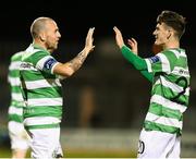 23 September 2016; Gary McCabe, left, of Shamrock Rovers celebrates with Trevor Clarke Galway United goalkeeper Sam Ramsbottom deflected the ball into his own net for their second goal of the game during the SSE Airtricity League Premier Division match between Shamrock Rovers and Galways United at Tallaght Stadium, Dublin.  Photo by David Maher/Sportsfile