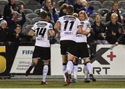 23 September 2016; David McMillan of Dundalk, right, is congratulated by team-mates after scoring his side's third goal during the SSE Airtricity League Premier Division match between Dundalk and Derry City at Oriel Park, Dundalk.  Photo by Sportsfile