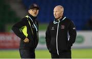 23 September 2016; Ulster director of rugby Les Kiss, left, with head coach Neil Doak ahead of the Guinness PRO12 Round 4 match between Glasgow Warriors and Ulster at Scotstoun Stadium in Glasgow. Photo by Paul Devlin/Sportsfile