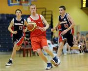 27 January 2011; Thomas Murphy, St. Muredach's, Ballina, Co. Mayo, in action against Steven Curran, left, and Jordan Murphy, Colaiste Mhuire, Crosshaven, Cork. Basketball Ireland Boys U16B Schools Cup Final, Colaiste Mhuire, Crosshaven, Cork v St. Muredach's, Ballina, Co. Mayo, National Basketball Arena, Tallaght, Dublin. Picture credit: Brian Lawless / SPORTSFILE